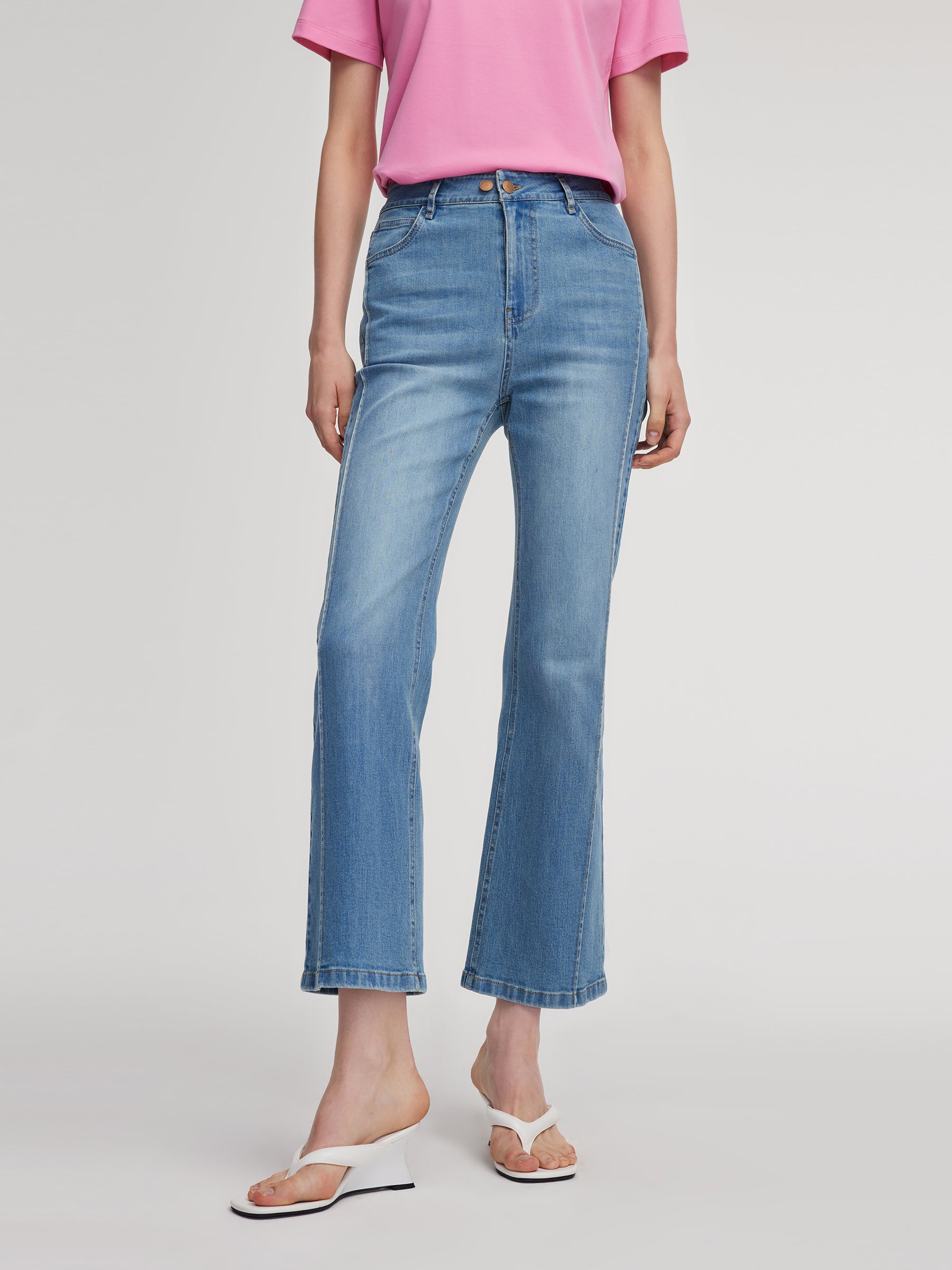 Denim Adjustable Waist Micro-Flared Women Ankle Length Jeans GOELIA