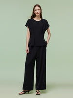 Four-Way Stretch Top And Ankle Length Pants Two-Piece Set With Belt GOELIA