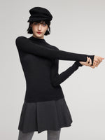 100% Wool Seamless Mock Neck Women Knit Top GOELIA