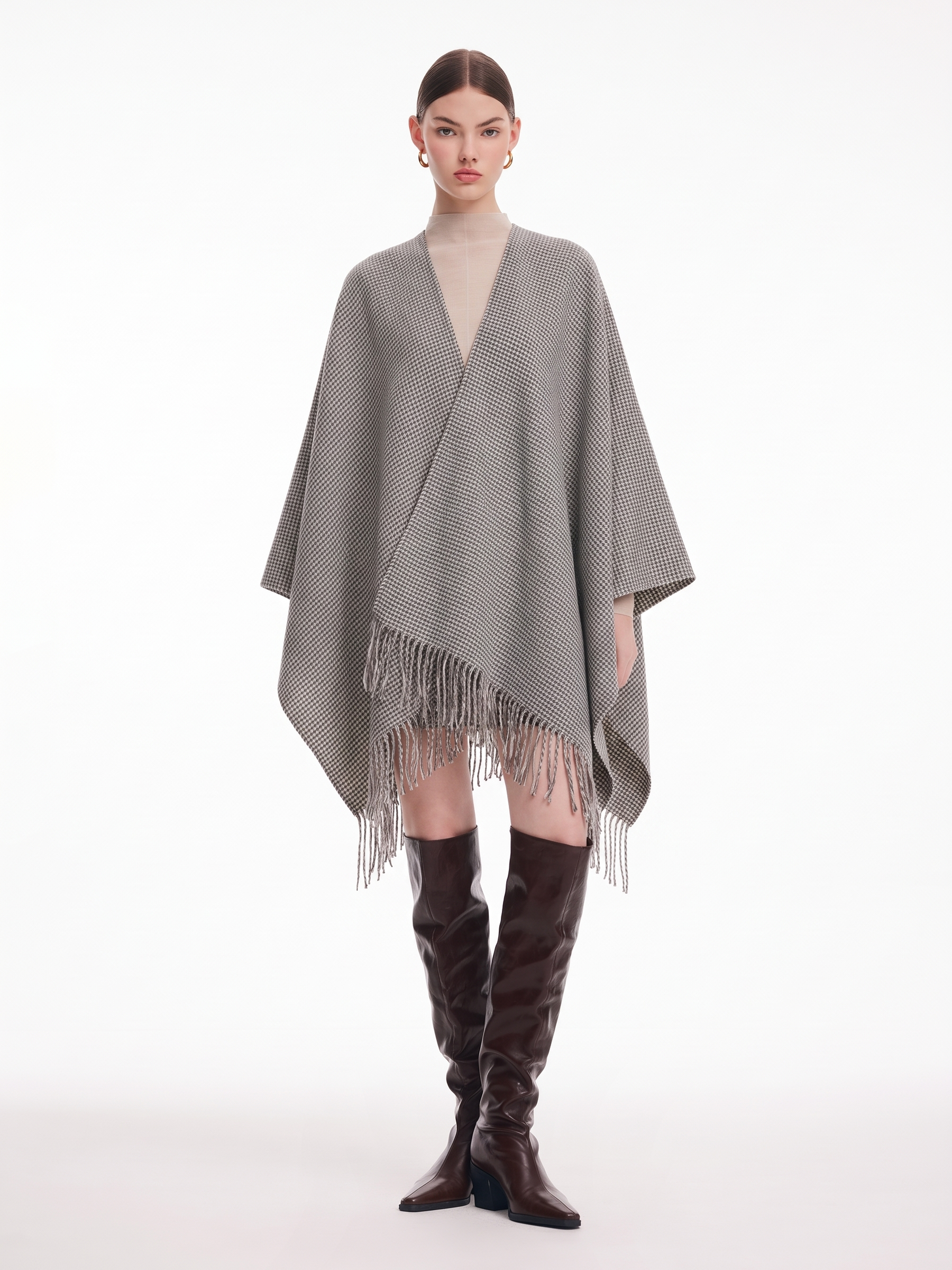 Chic Check Fringe Women Wrap Poncho GOELIA