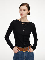 [Preview] Wool Blend Women Knit Top With Detachable Lariat Necklace GOELIA