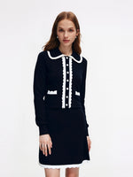 Tencel Wool Blend Contrast Trim Cardigan And Knit Skirt Two-Piece Set GOELIA