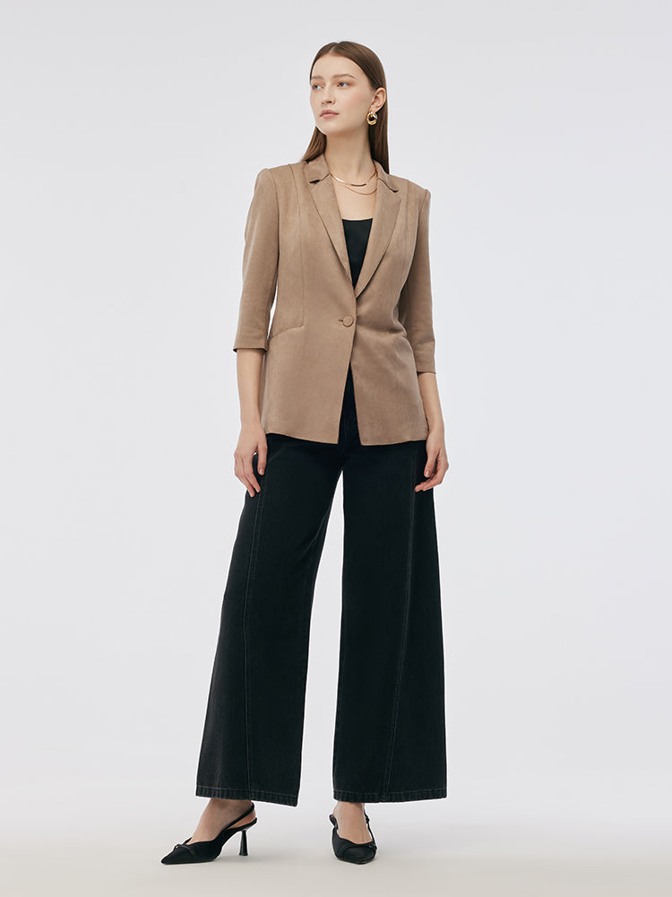 Faux Suede One Button 3/4 Sleeve Women Blazer GOELIA