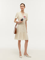Pre-Order Tweed Sequins V-Neck Ruffle Hem Women Mini Dress GOELIA