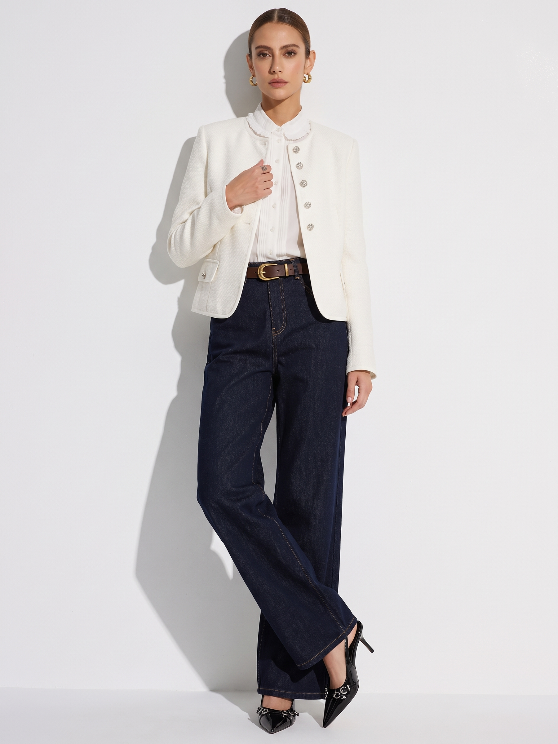 Wool Blend Tweed H-Line Women Cropped Jacket GOELIA
