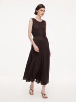 Cotton Blend A-line Women Sleeveless Maxi Dress With Self-Tie Belt GOELIA