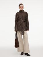 100% Cotton Stand Collar Women Mid Length Trench Coat With Belt GOELIA