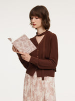 Tencel Wool Blend V-Neck Women Cardigan With Detachable Ribbon GOELIA