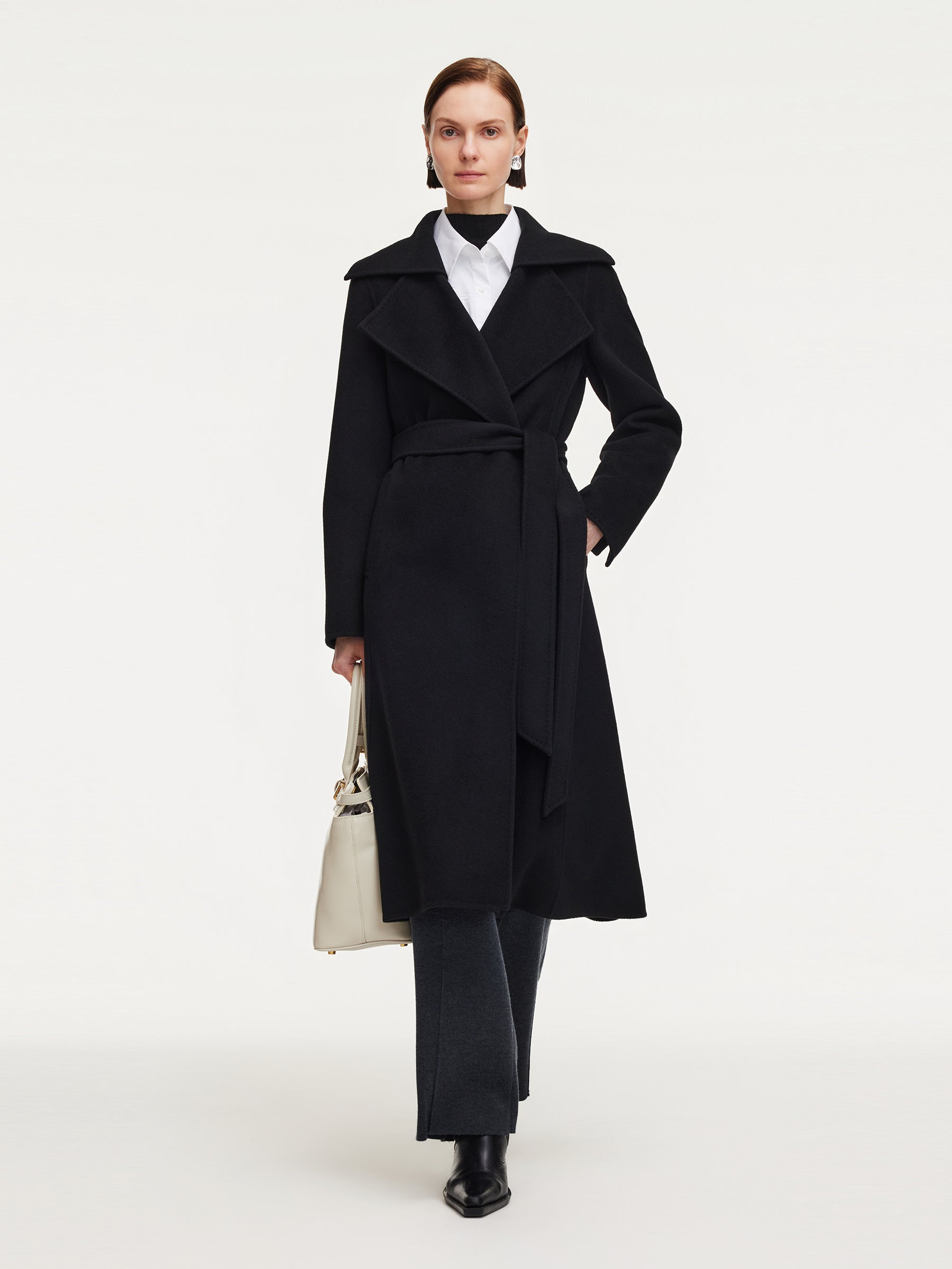 Cashmere Wool Blend Double-Faced Women Wrap Overcoat GOELIA