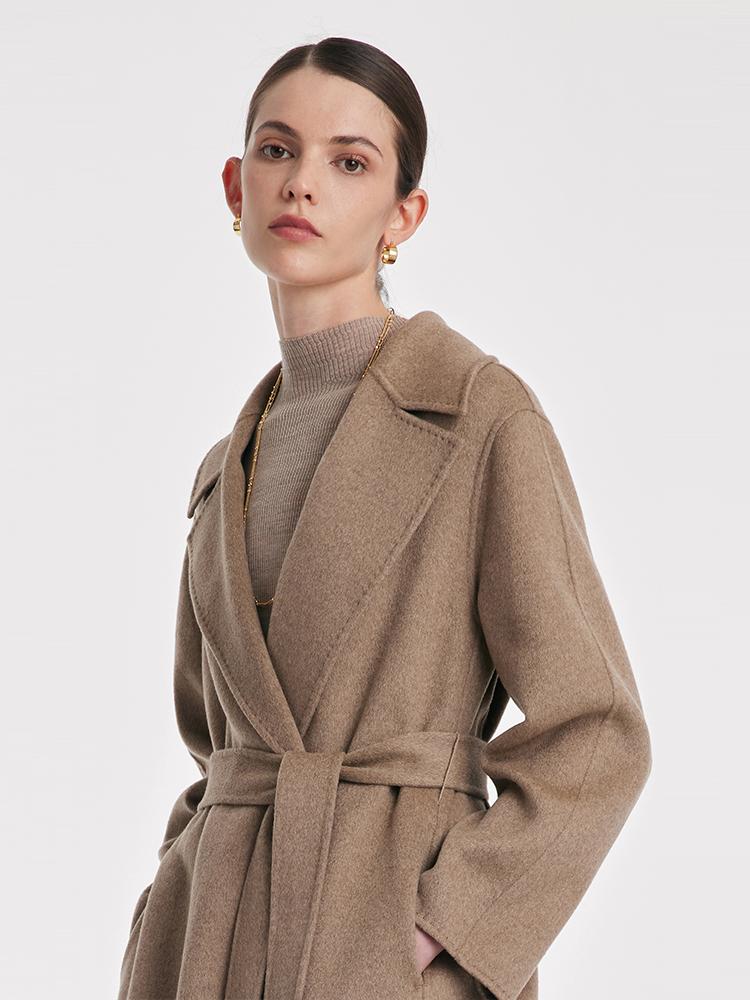 Cashmere Lapel Women Coat With Belt GOELIA