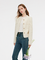 Tweed Collarless Women Crop Jacket GOELIA