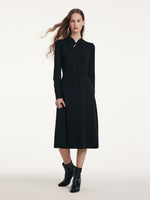 Tencel Wool Cheongsam Button Gathered Waist Women Qipao Dress GOELIA