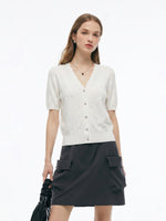 Tencel Wool Blend Rhinestone Women V-Neck Cardigan GOELIA