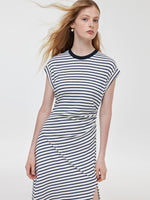 Striped Slit Ruched Women Midi Dress GOELIA