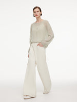 Cashmere Mulberry Silk Blend Boat Neck Women Knit Top GOELIA