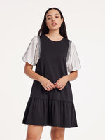 A-Shape Patchwork Puff Sleeve Mini Dress GOELIA