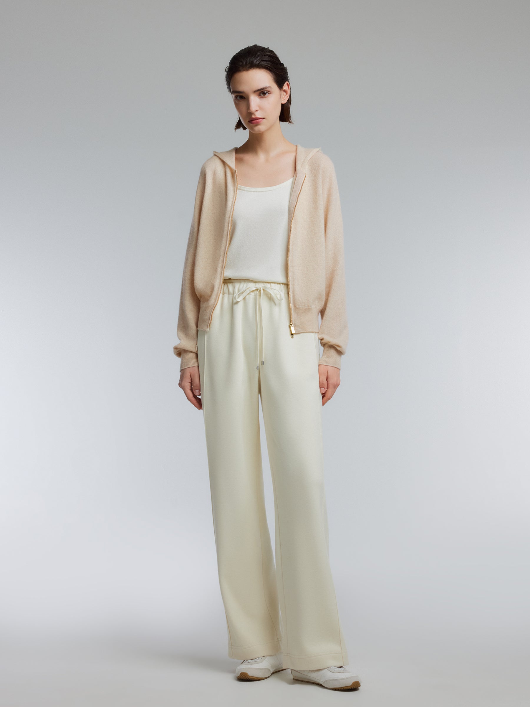[Preview] 100% Cashmere Seamless Women Hooded Zip-Up Cardigan GOELIA