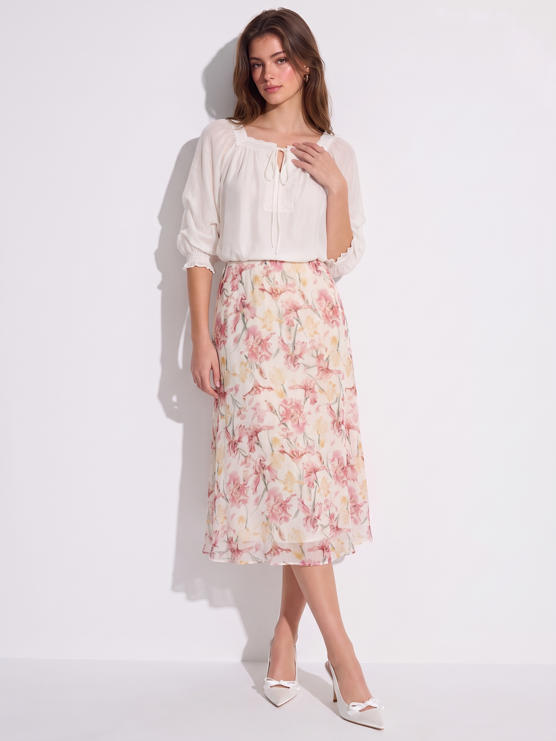 10MM Mulberry Silk Iris Print Women Skirt GOELIA