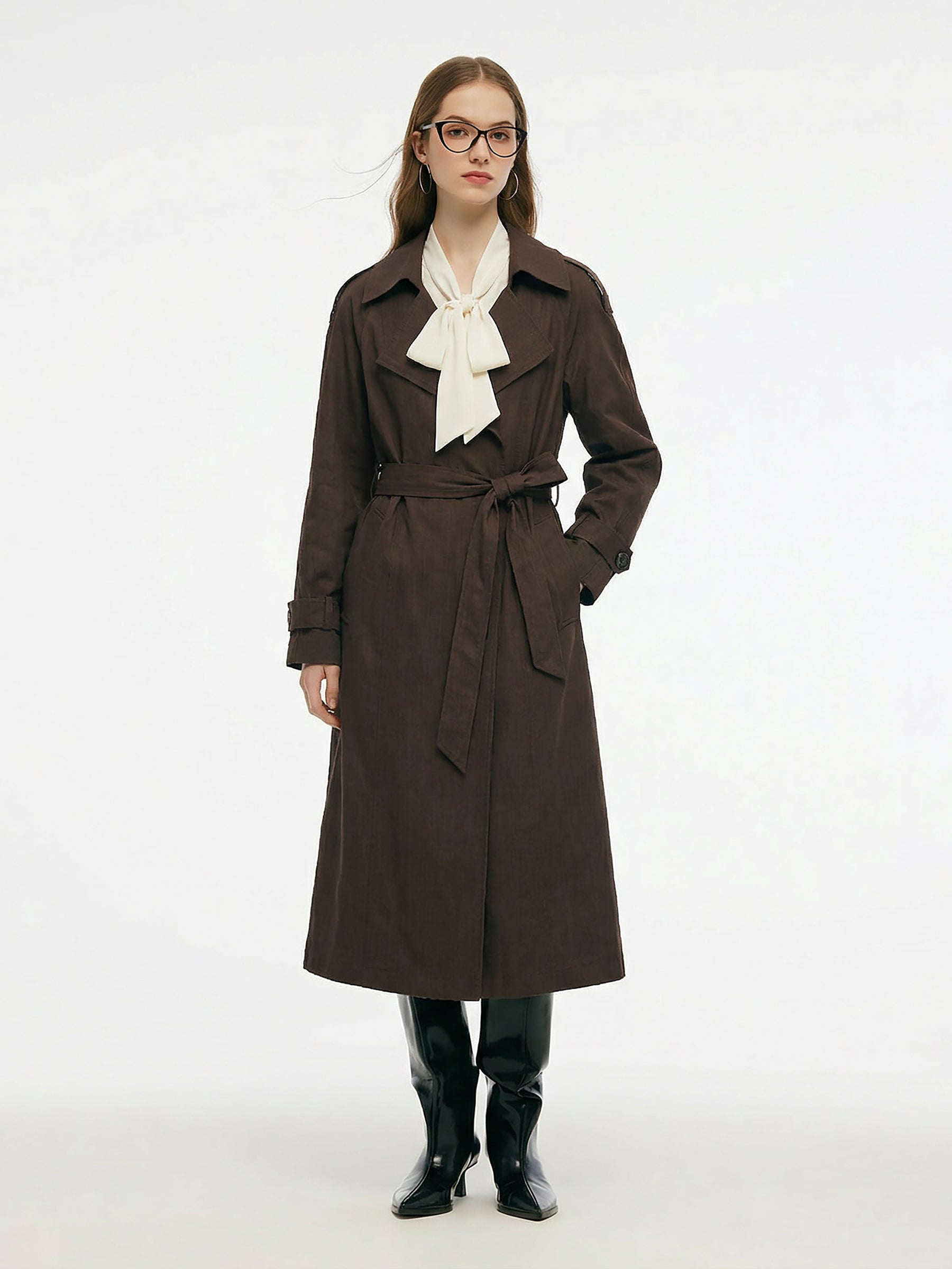 100% Linen Women Wrap Trench Coat GOELIA