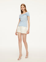 Lyocell Blend Off Shoulder Women Knit Top With Detachable Magnetic Flower GOELIA