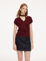 [Preview] Lyocell Blend V-Neck Women Cardigan With Ribbon GOELIA