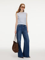 Tencel Wool Blend Jacquard Cut Out Neckline Women Tank Top GOELIA
