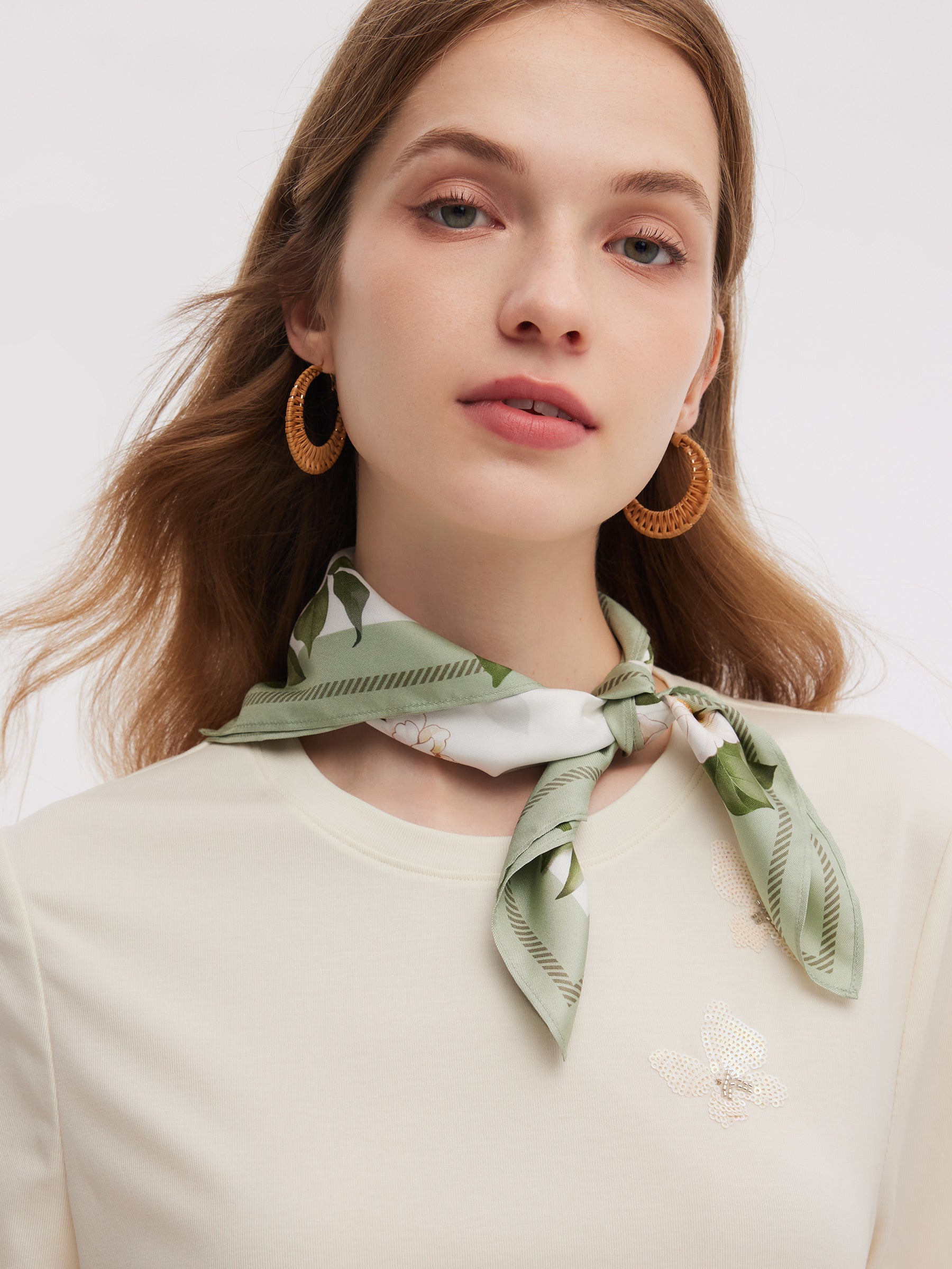 100% Mulberry Silk Rose Print Women Scarf GOELIA