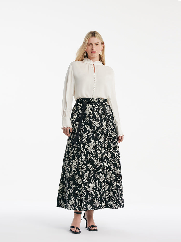 Camellia Jacquard Pleated Women Mamianqun With Bottomed Skirt GOELIA