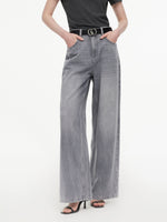 [Preview] Lyocell Cotton Blend Denim Women Straight Leg Jeans With Leather Belt GOELIA