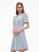 Acetate Blend Sequins Tweed Contrast Trim Women Mini Dress GOELIA