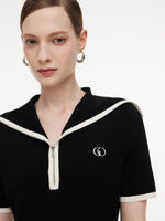 Lyocell Blend Contrast Trim Half-Zip Women Knit Mini Dress GOELIA