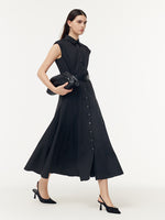 Gathered Waist Cap Sleeve Women Maxi Dress With Leather Belt GOELIA