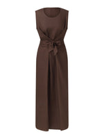 100% Linen Twist Front Women Sleeveless Maxi Dress GOELIA