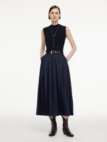 Lyocell Blend Patchwork Women Sleeveless Maxi Dress With Belt GOELIA