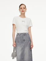 [Preview] Bowknot Print Gathered Waist Women T-Shirt GOELIA