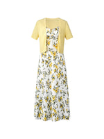 Cotton Lemon Print Strap Dress And Cardigan Two-Piece Set GOELIA
