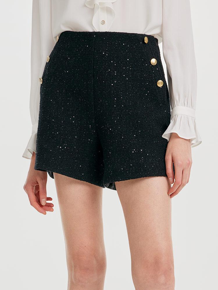 Elegant Black Tweed Shorts GOELIA