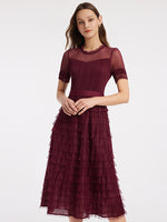 Short Sleeve Tulle Tiered Maxi Dress GOELIA