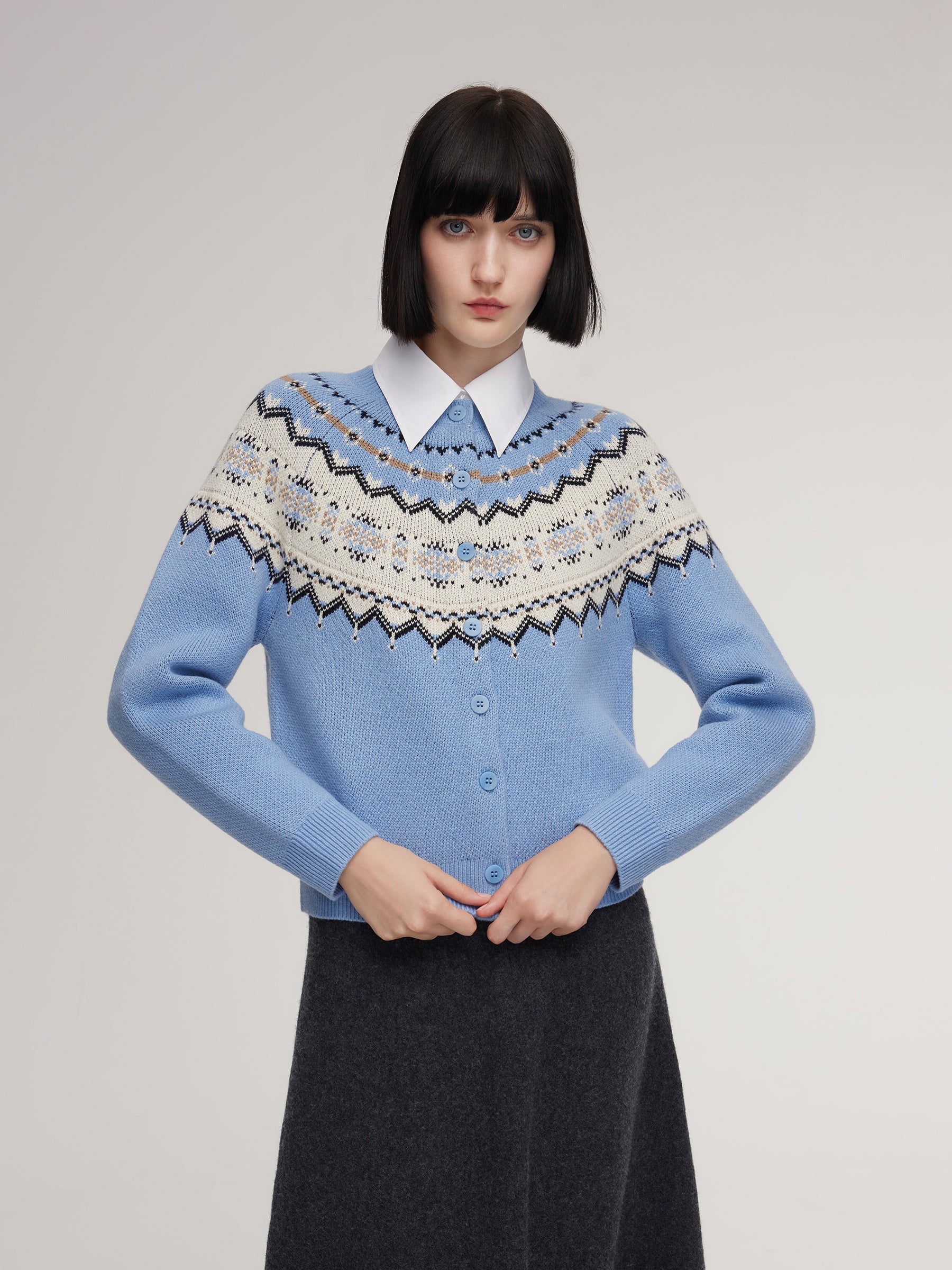[Preview] Wool Blend Fair Isle Women Cardigan GOELIA