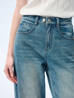 100% Cotton Denim Women Curved Leg Jeans GOELIA