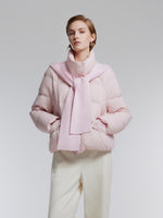 [Preview] Goose Down Cropped Jacket With Detachable Knit Hood GOELIA