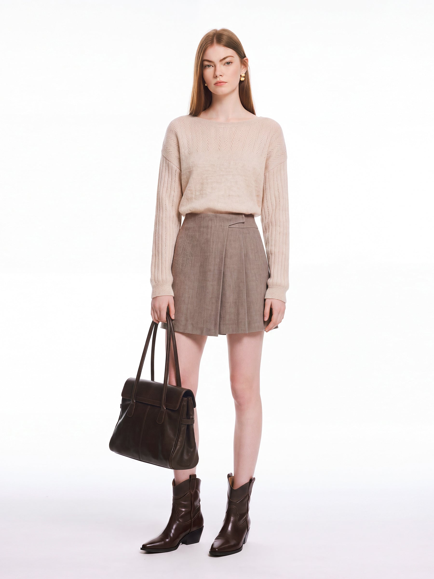 Washable Cashmere Merino Wool Blend Women Skirt GOELIA