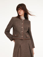 100% Washable Merino Wool Leather-Trimmed Women Jacket GOELIA