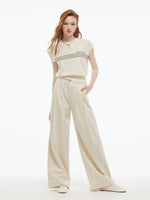 Tencel Blend Stripe Letter Print Women Cap Sleeve Knit Top GOELIA