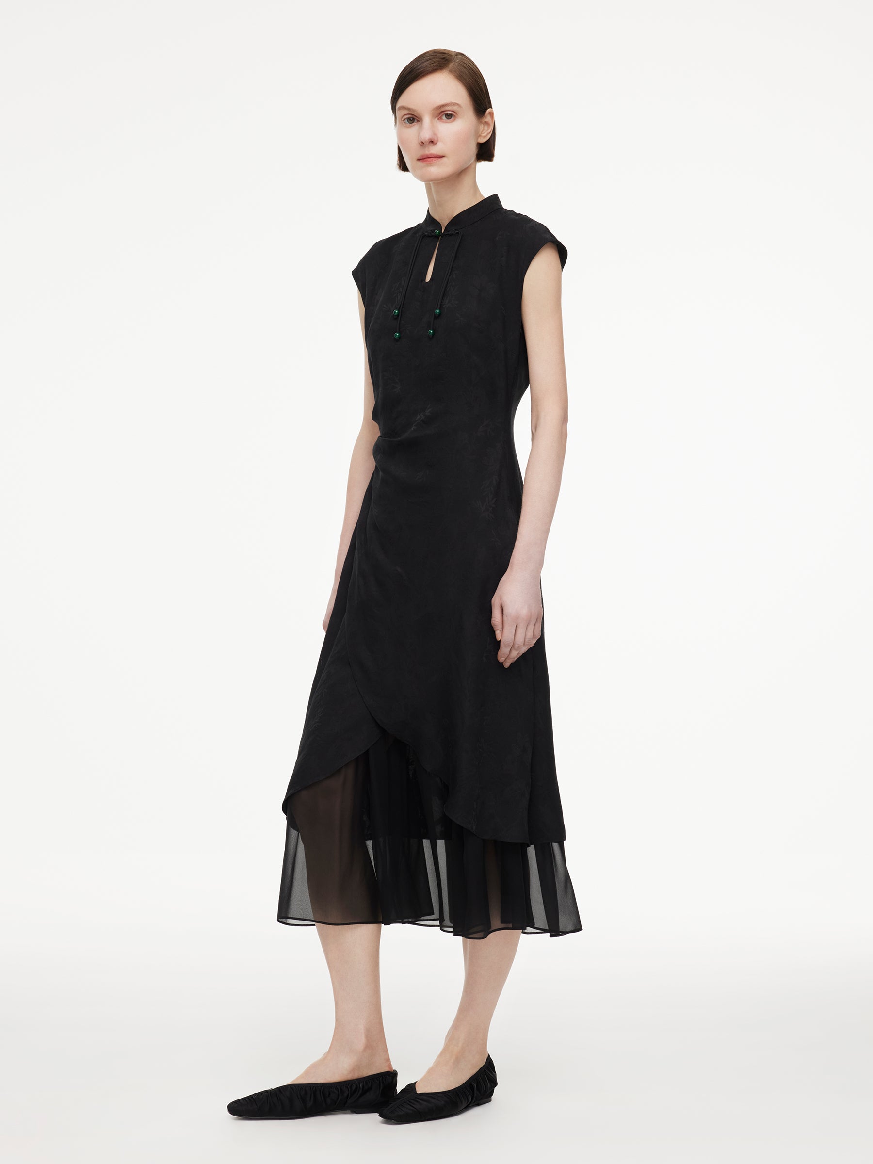19MM Mulberry Silk Kapok Flower Jacquard Women Maxi Dress GOELIA