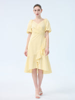 100% Cotton Ruffle Puff Sleeve Women Wrap Midi Dress GOELIA