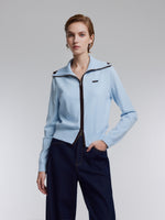 [Preview] Lyocell Wool Blend Contrast Trim Women Zip-Up Cardigan GOELIA