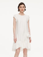 Lyocell Acetate Linen Blend Ruffle Hem Women Mini Dress With Crossbody Bag GOELIA
