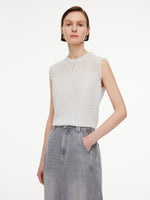 Jacquard Cut Out Neckline Women Ruffle Knit Tank Top GOELIA