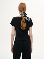 Boat Neck Side Ruched Top And Pants Two-Piece Set With Floral Print Scarf GOELIA